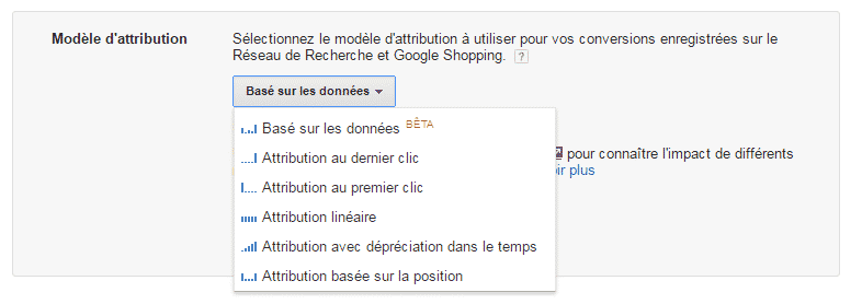 Choix du modèle d'attribution Adwords