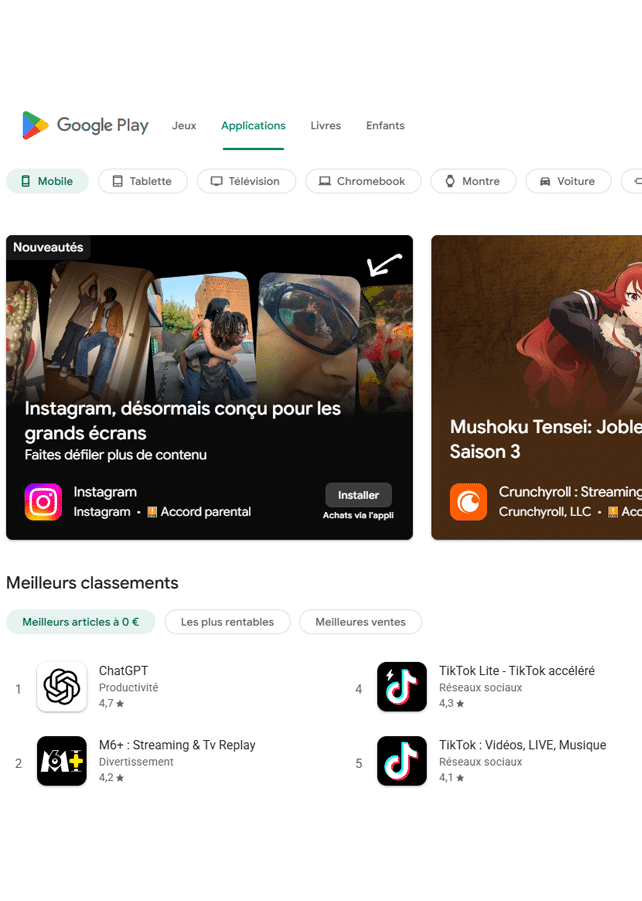 Capture d&rsquo;&eacute;cran Applications Google Play